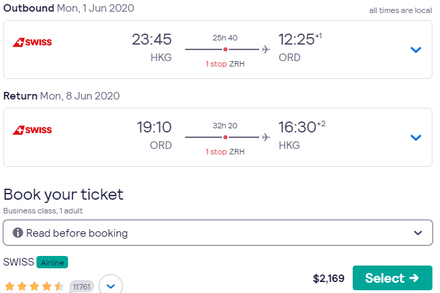 Hong Kong to Chicago Business Class From $2169 Return 2
