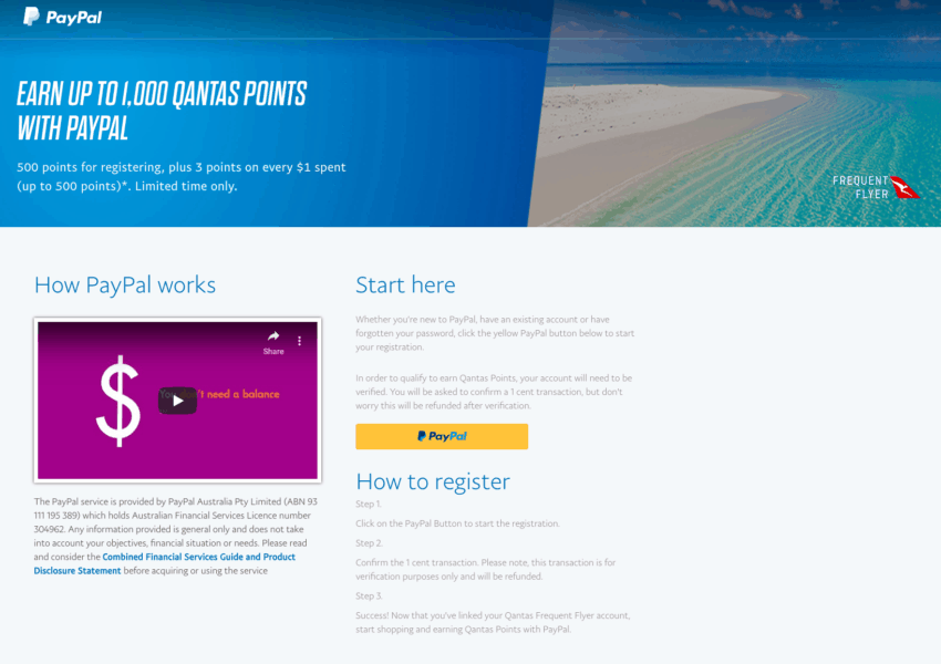 Earn up to 1,000 bonus Qantas Points with PayPal 2